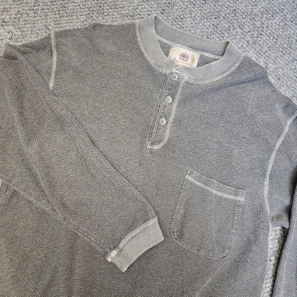 Vintage The‎ Territory Ahead Gray Herringbone Knit Long Sleeve Henley Shirt